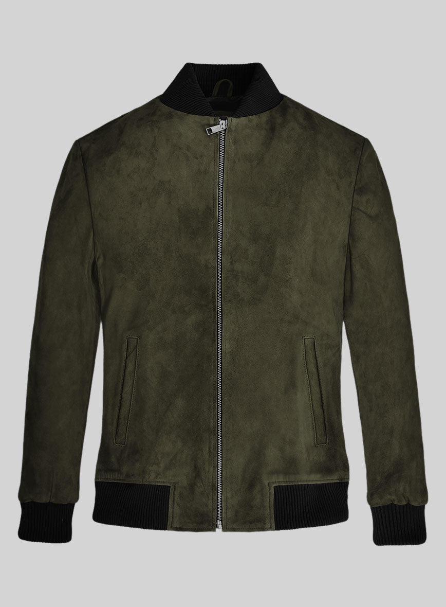 Olive Green Suede Bomber Leather Jacket - StudioSuits