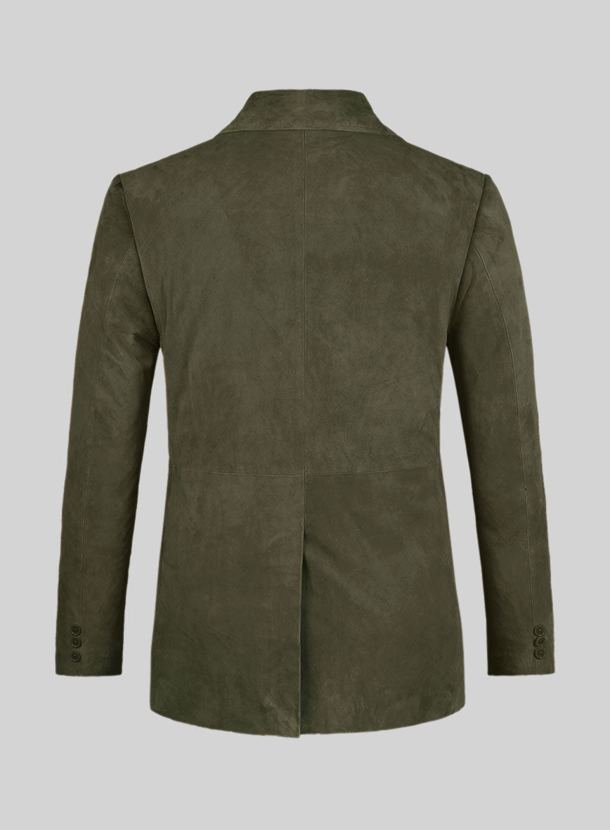 Olive Green Suede Leather Pea Coat - StudioSuits