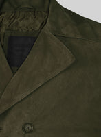 Olive Green Suede Leather Pea Coat - StudioSuits