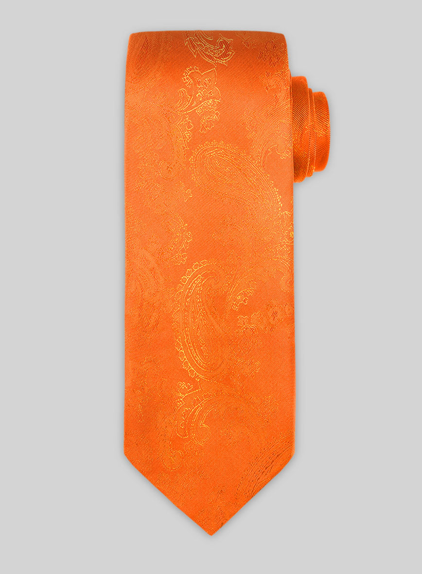 Paisley Cuban Orange Satin Tie - StudioSuits