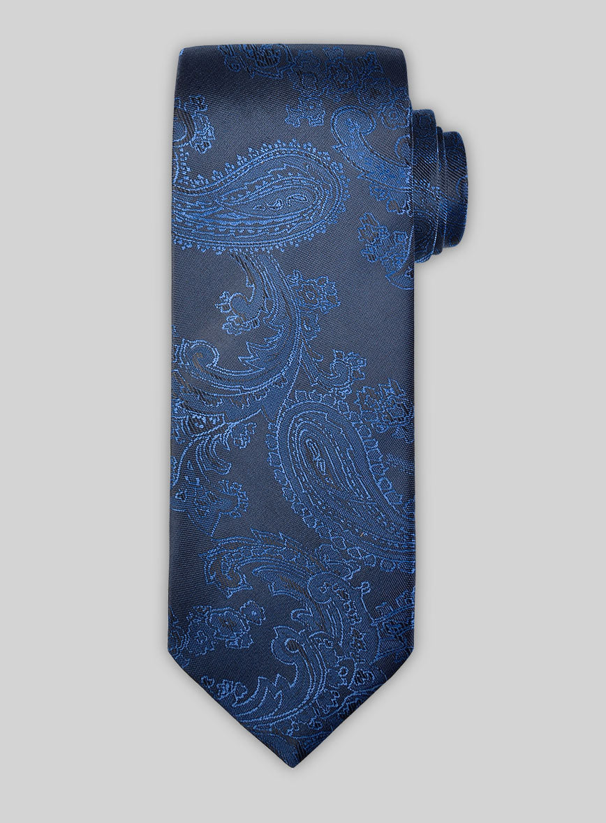 Paisley Dark Blue Satin Tie - StudioSuits