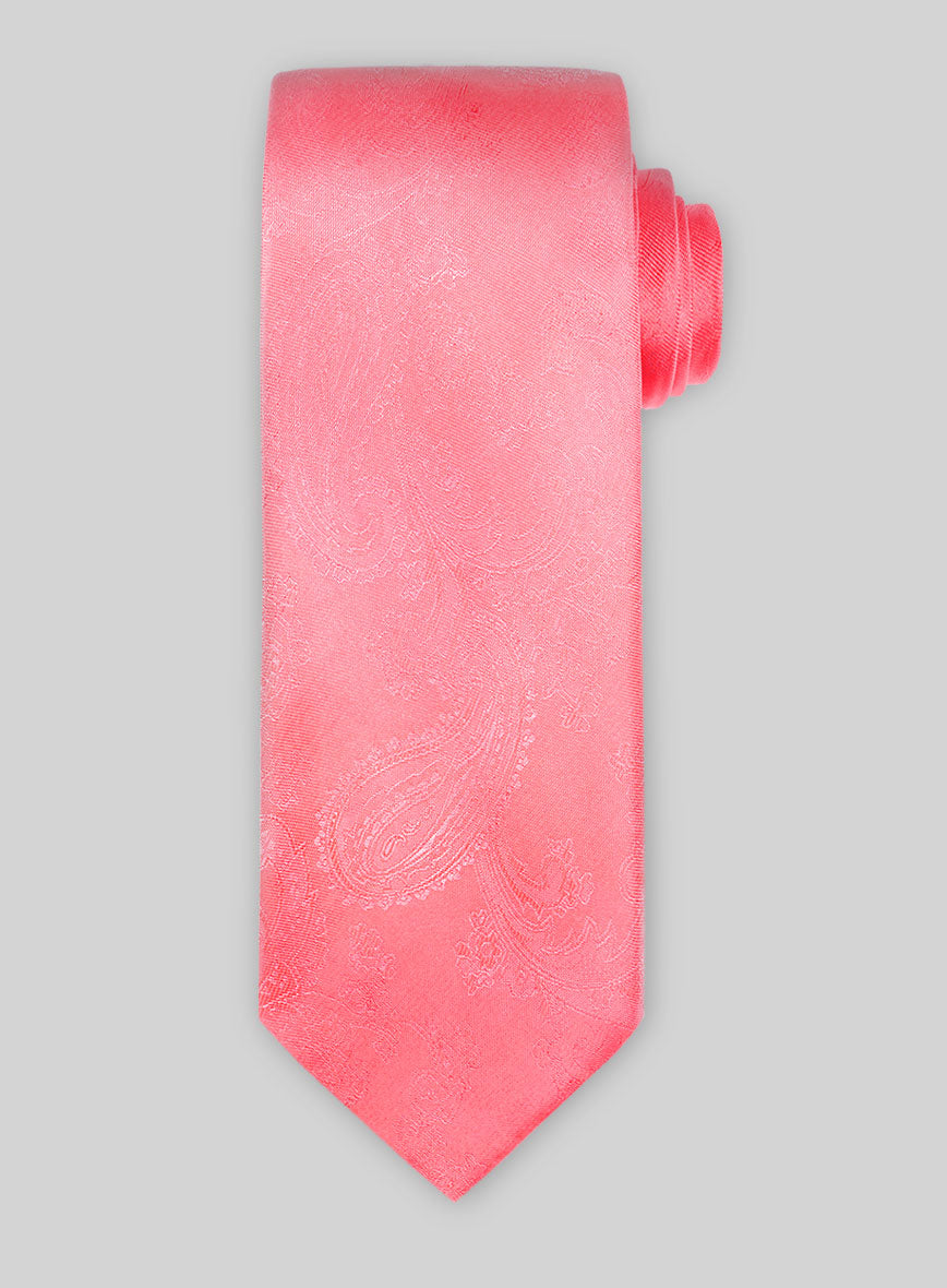 Paisley Neon Pink Satin Tie - StudioSuits