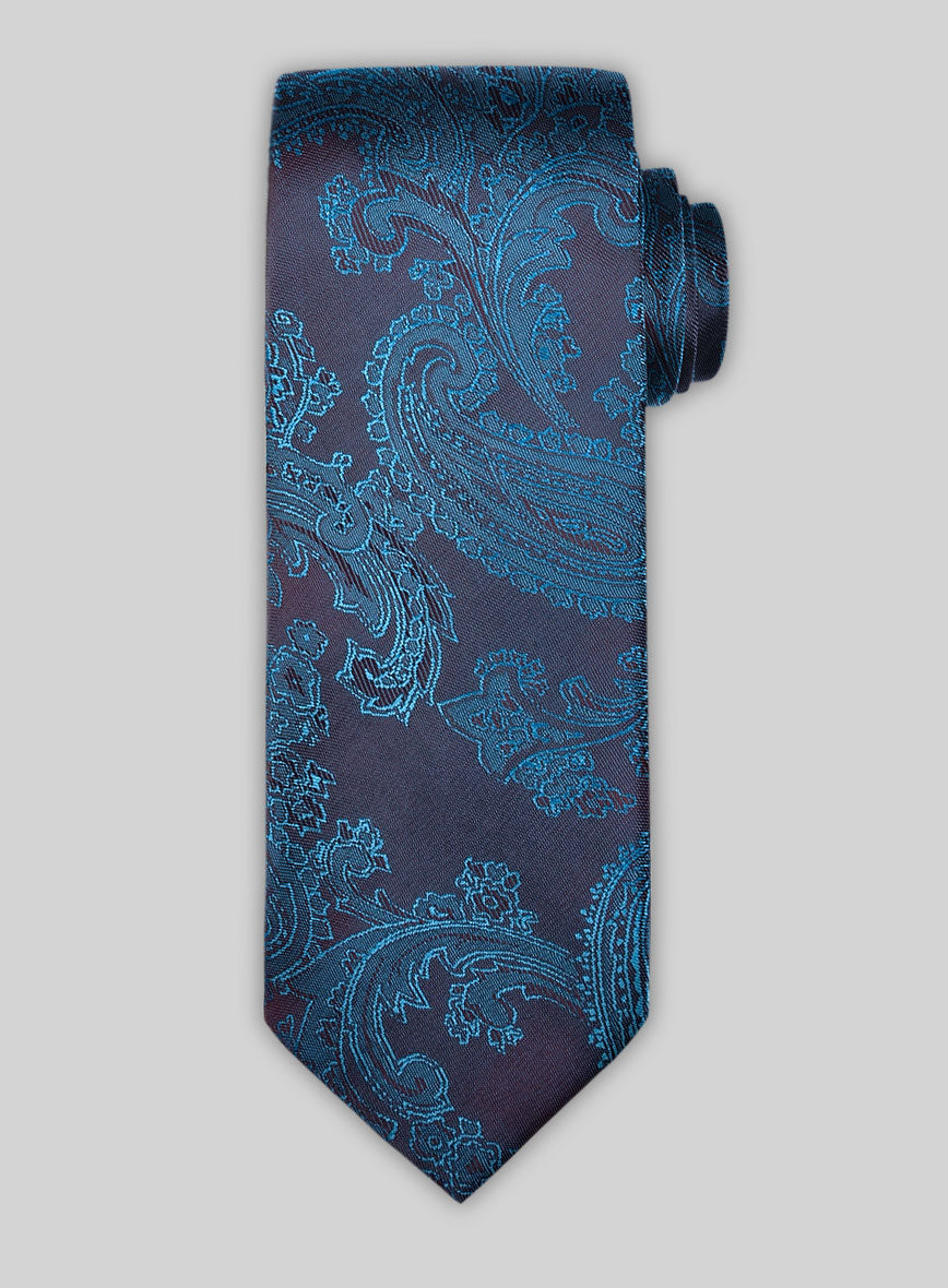 Paisley Royal Cyan Satin Tie - StudioSuits