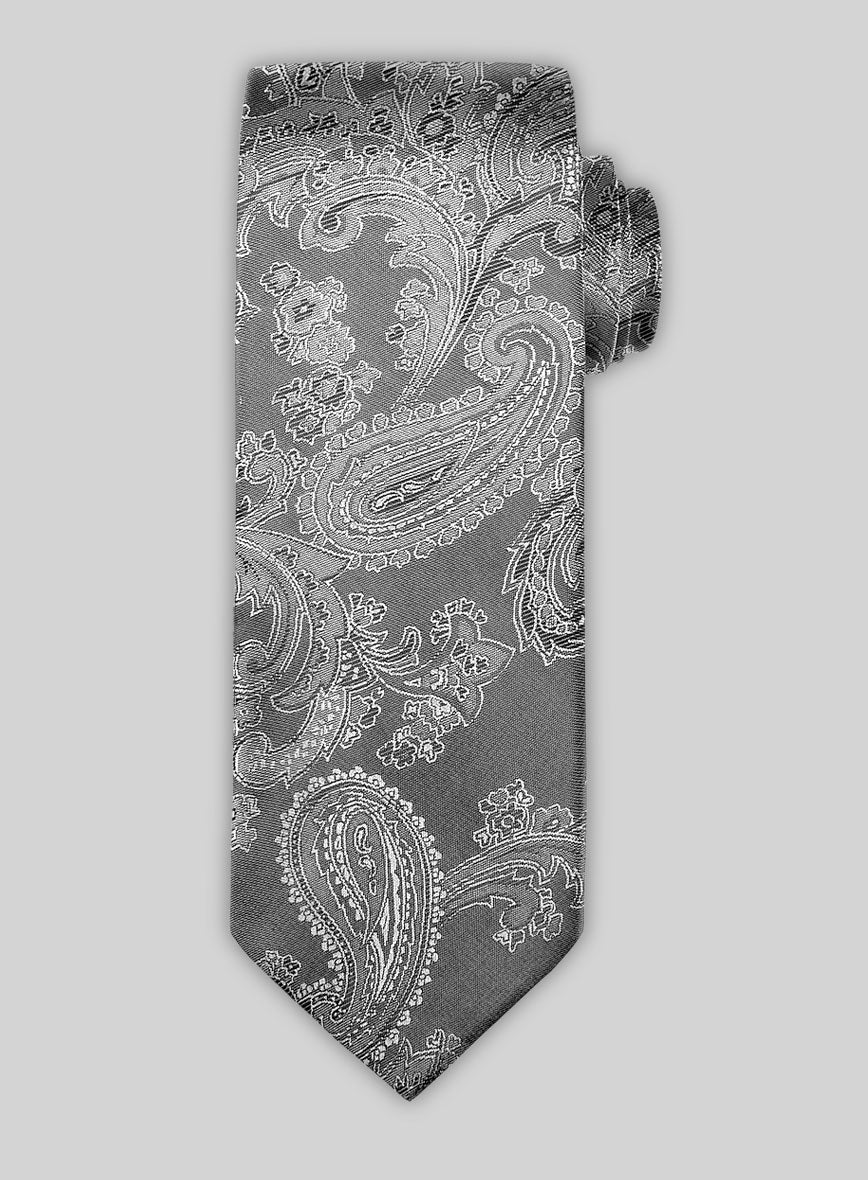 Paisley Silver Satin Tie - StudioSuits