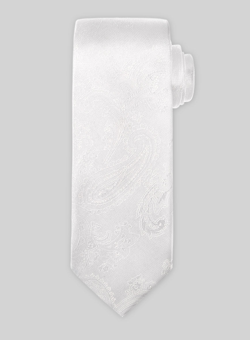 Paisley White Satin Tie - StudioSuits