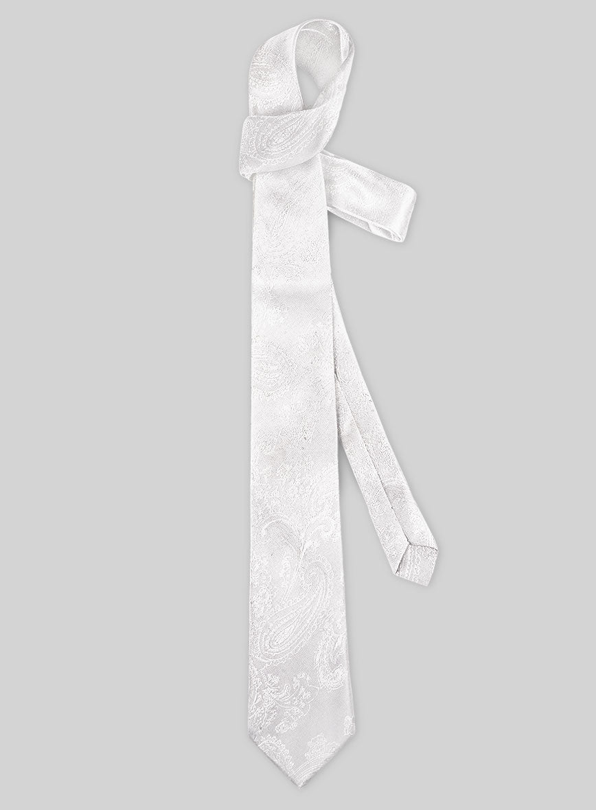 Paisley White Satin Tie - StudioSuits