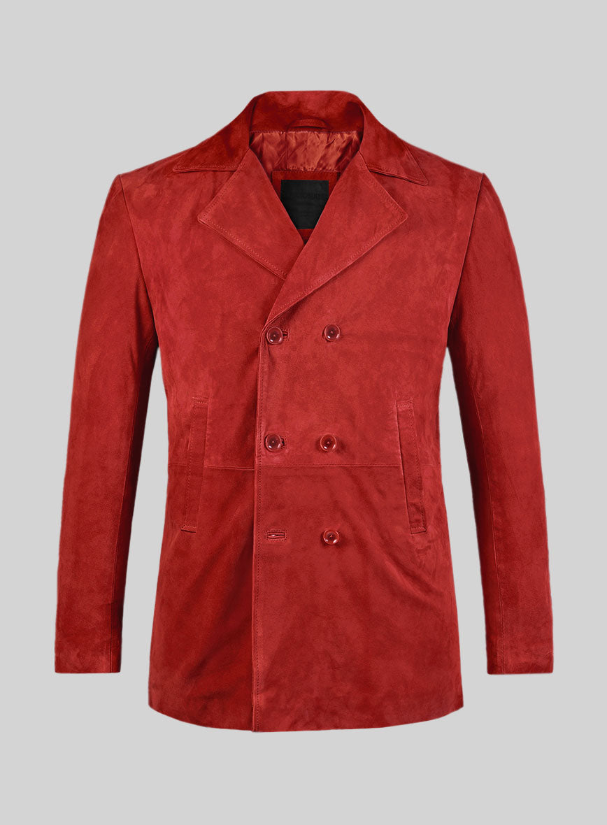 Portland Orange Suede Leather Pea Coat - StudioSuits