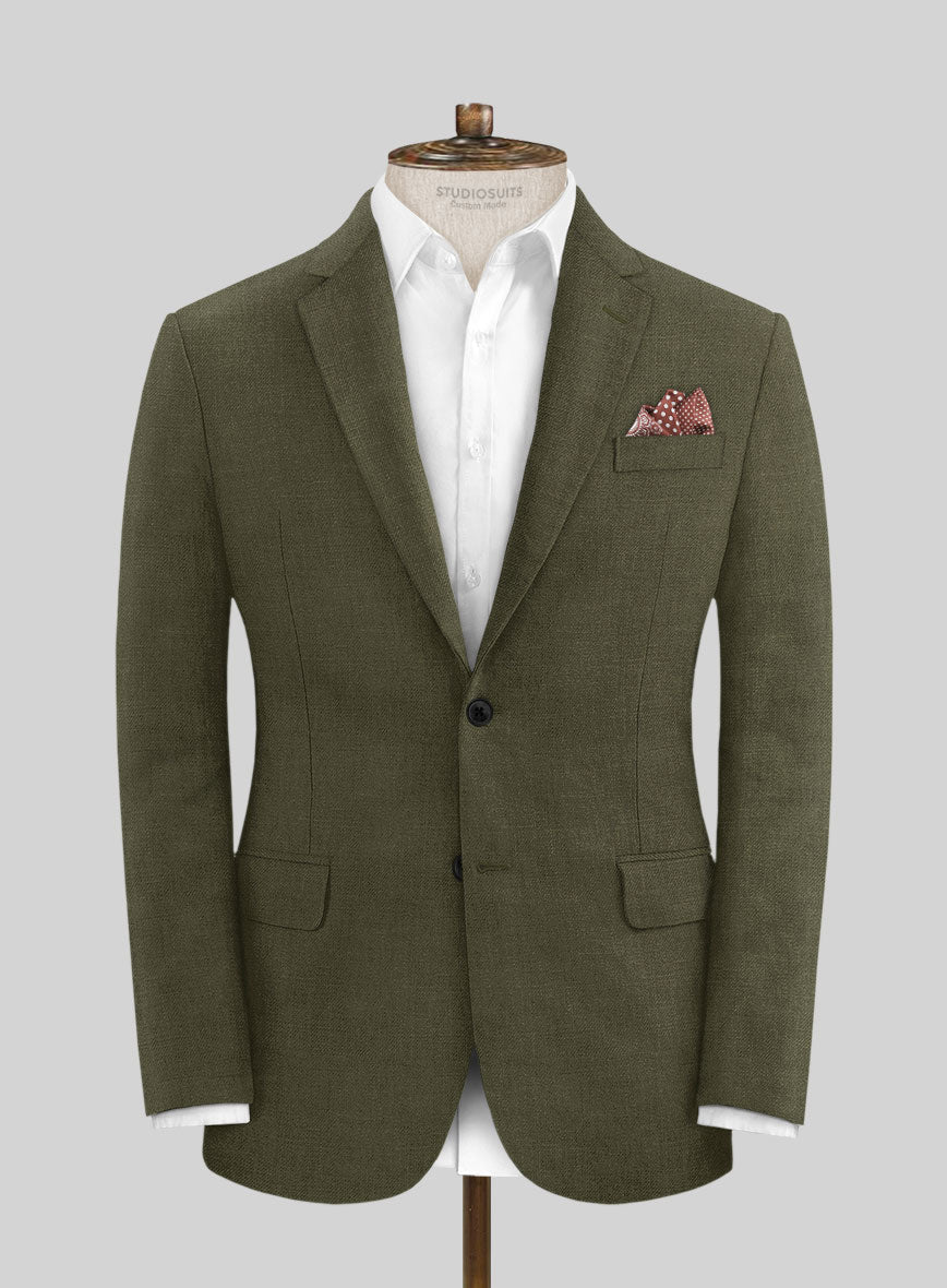 Italian Prato Green Linen Jacket - StudioSuits