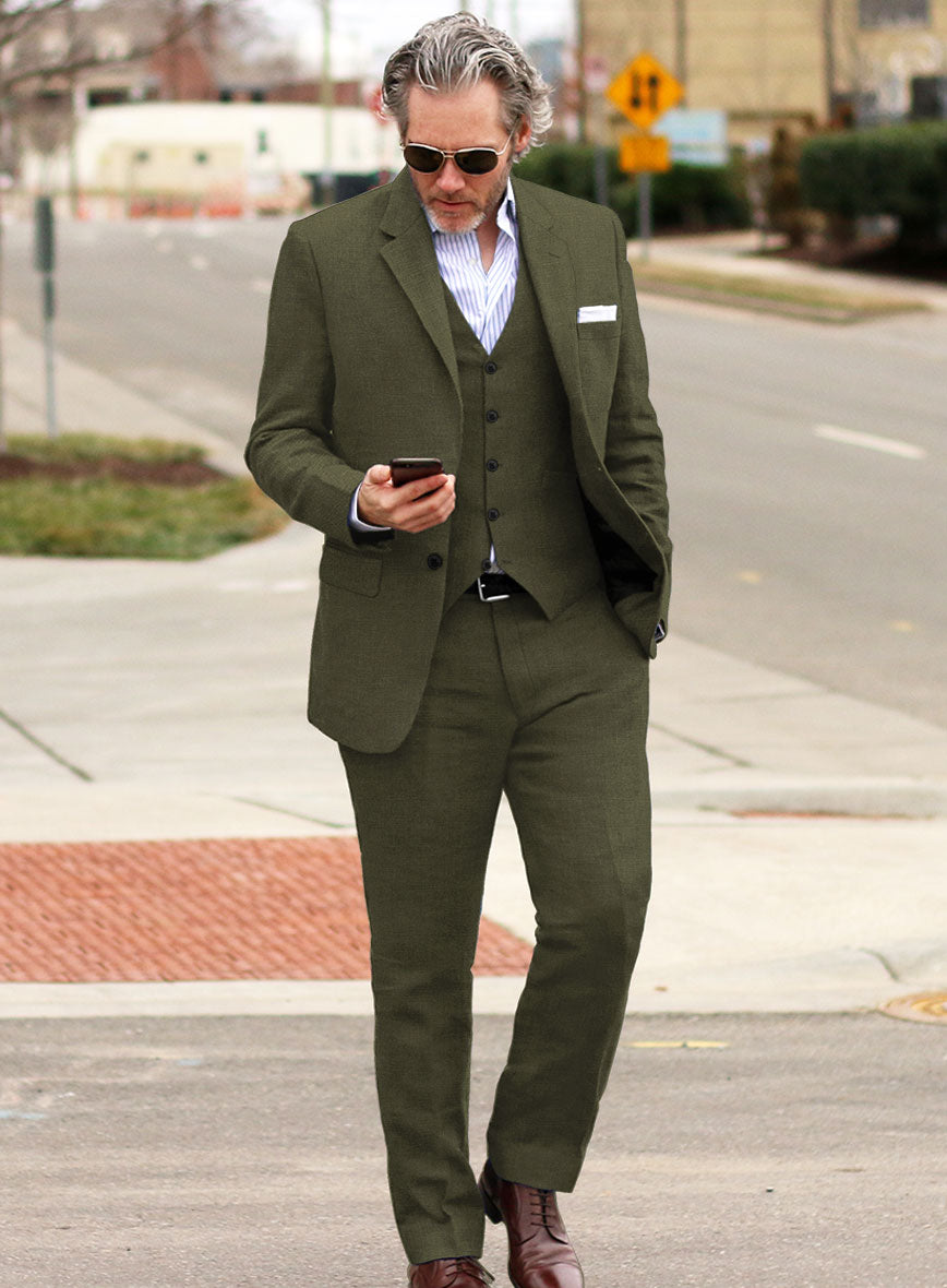 Italian Prato Green Linen Suit - StudioSuits