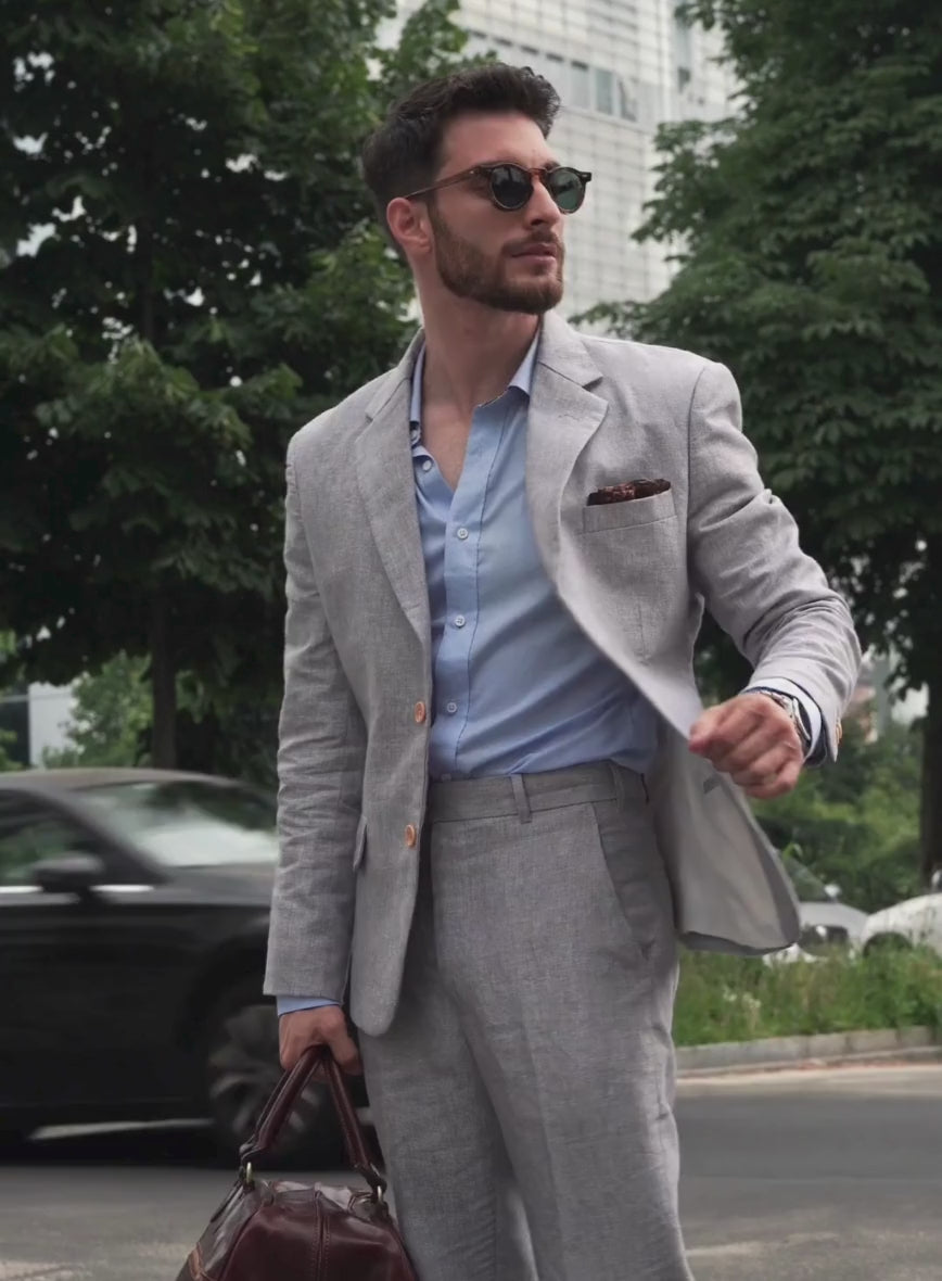 Grey linen suit jacket hotsell