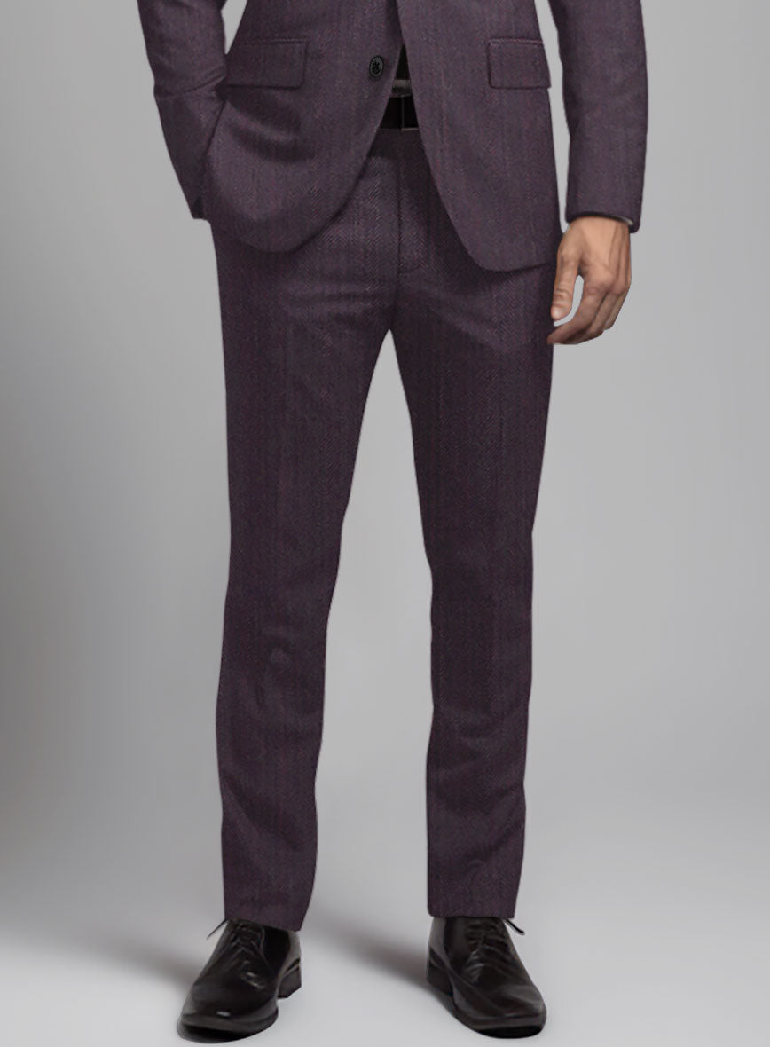 Purple Herringbone Wool Pants - StudioSuits