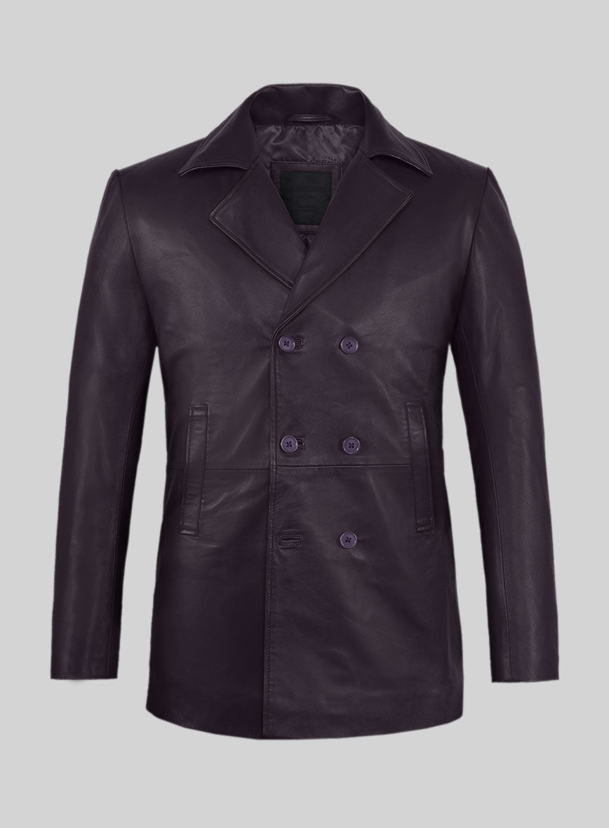 Purple Leather Pea Coat - StudioSuits