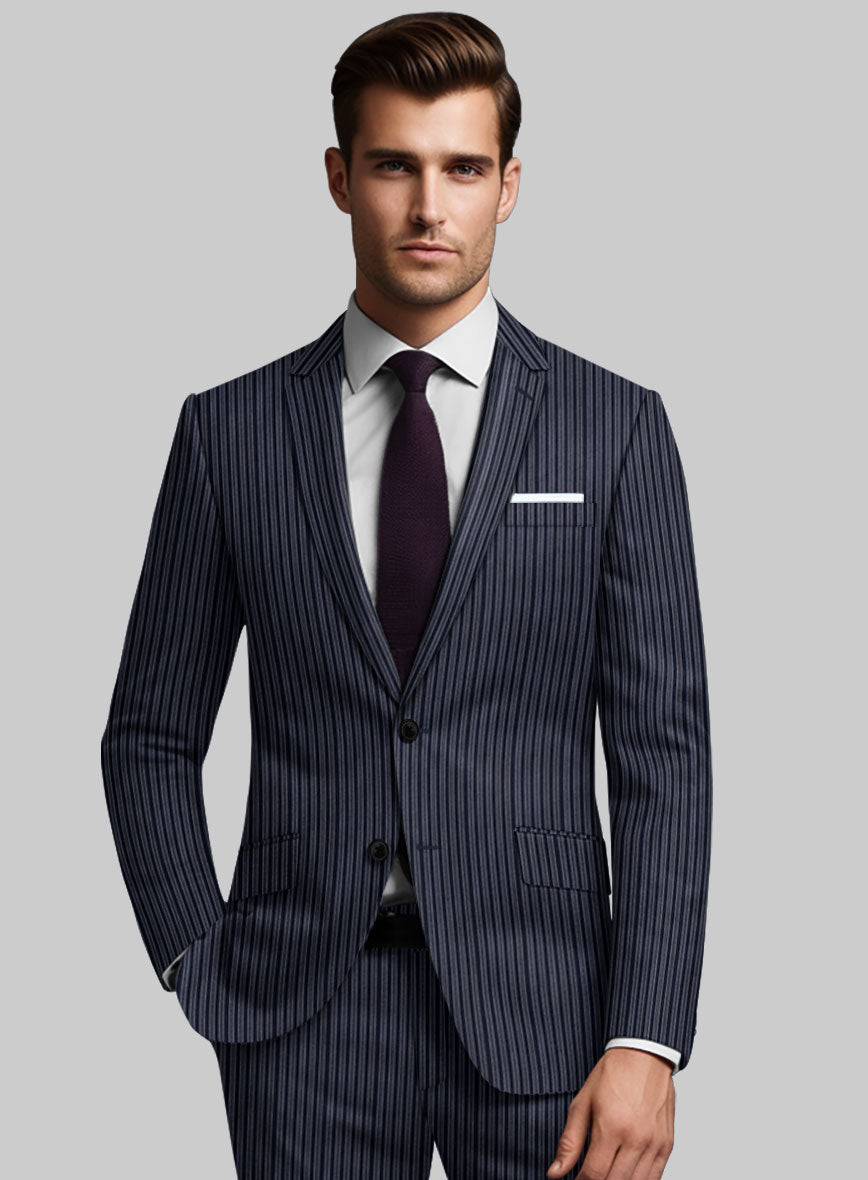 Reda Bravon Dark Blue Stripe Wool Jacket - StudioSuits