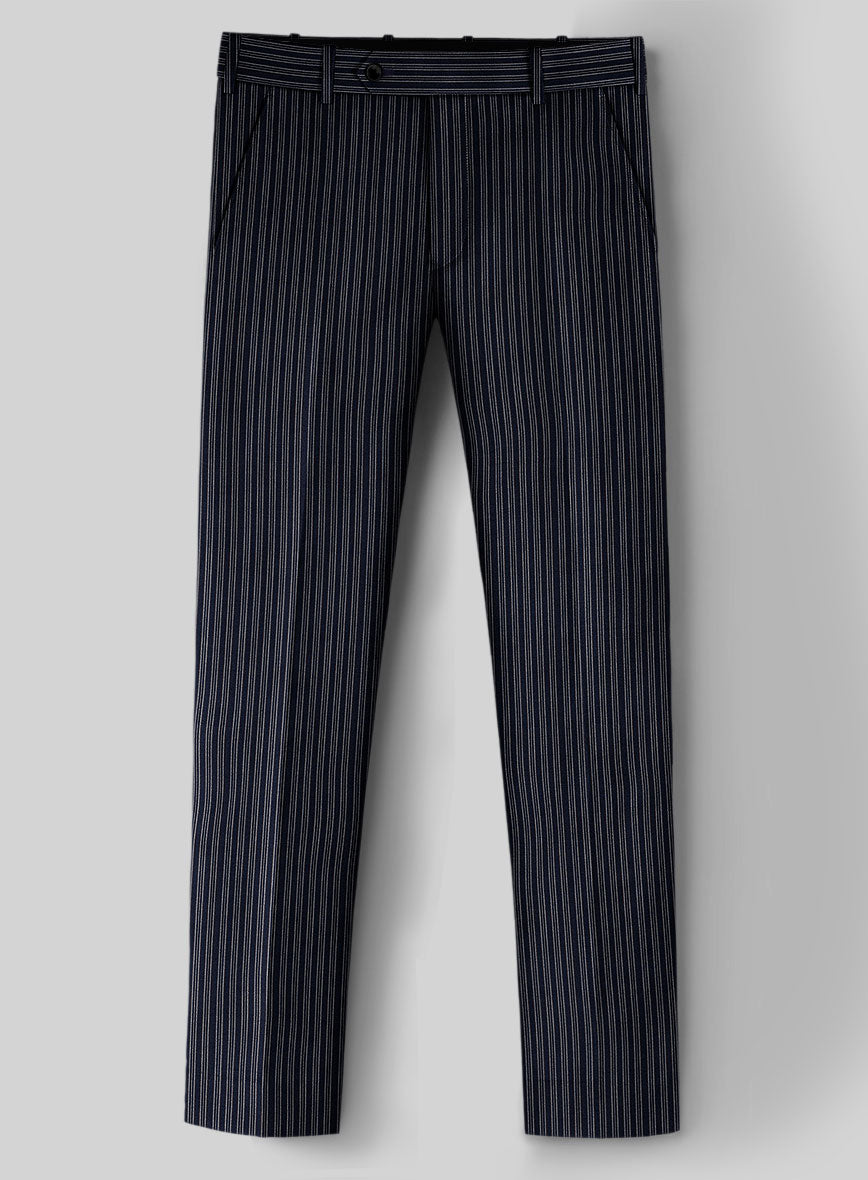 Reda Bravon Dark Blue Stripe Wool Pants - StudioSuits