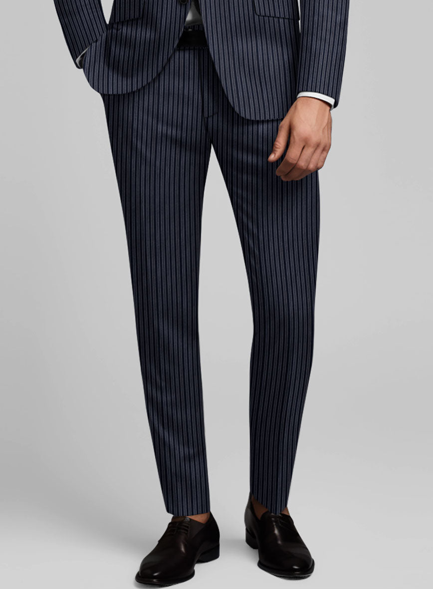 Reda Bravon Dark Blue Stripe Wool Pants - StudioSuits