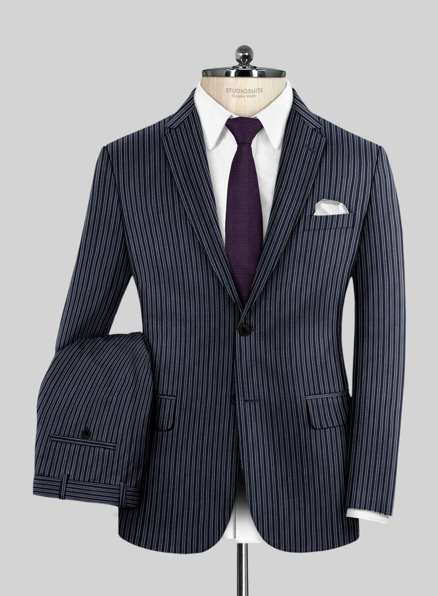 Reda Bravon Dark Blue Stripe Wool Suit - StudioSuits