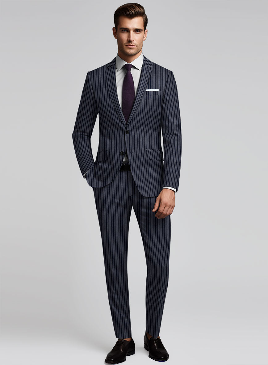 Reda Bravon Dark Blue Stripe Wool Suit - StudioSuits