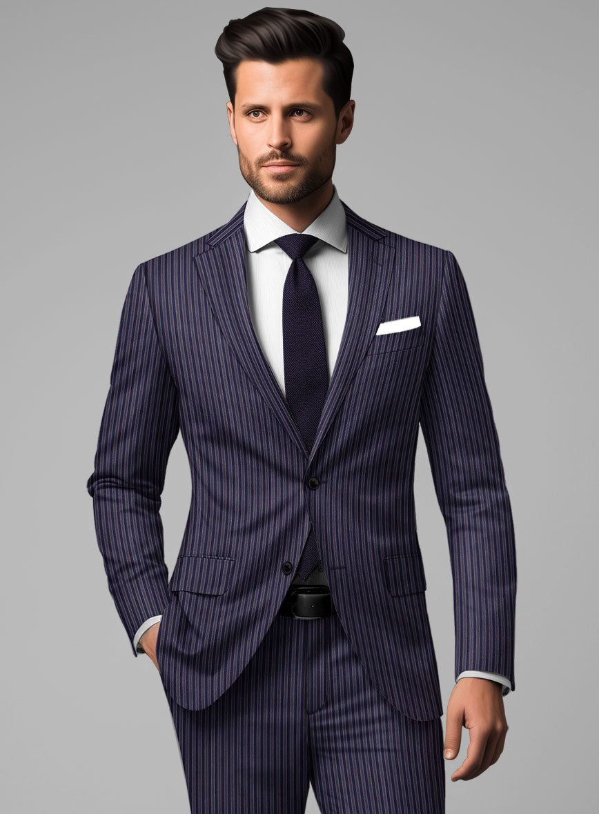 Reda Bravon Navy Blue Stripe Wool Jacket - StudioSuits