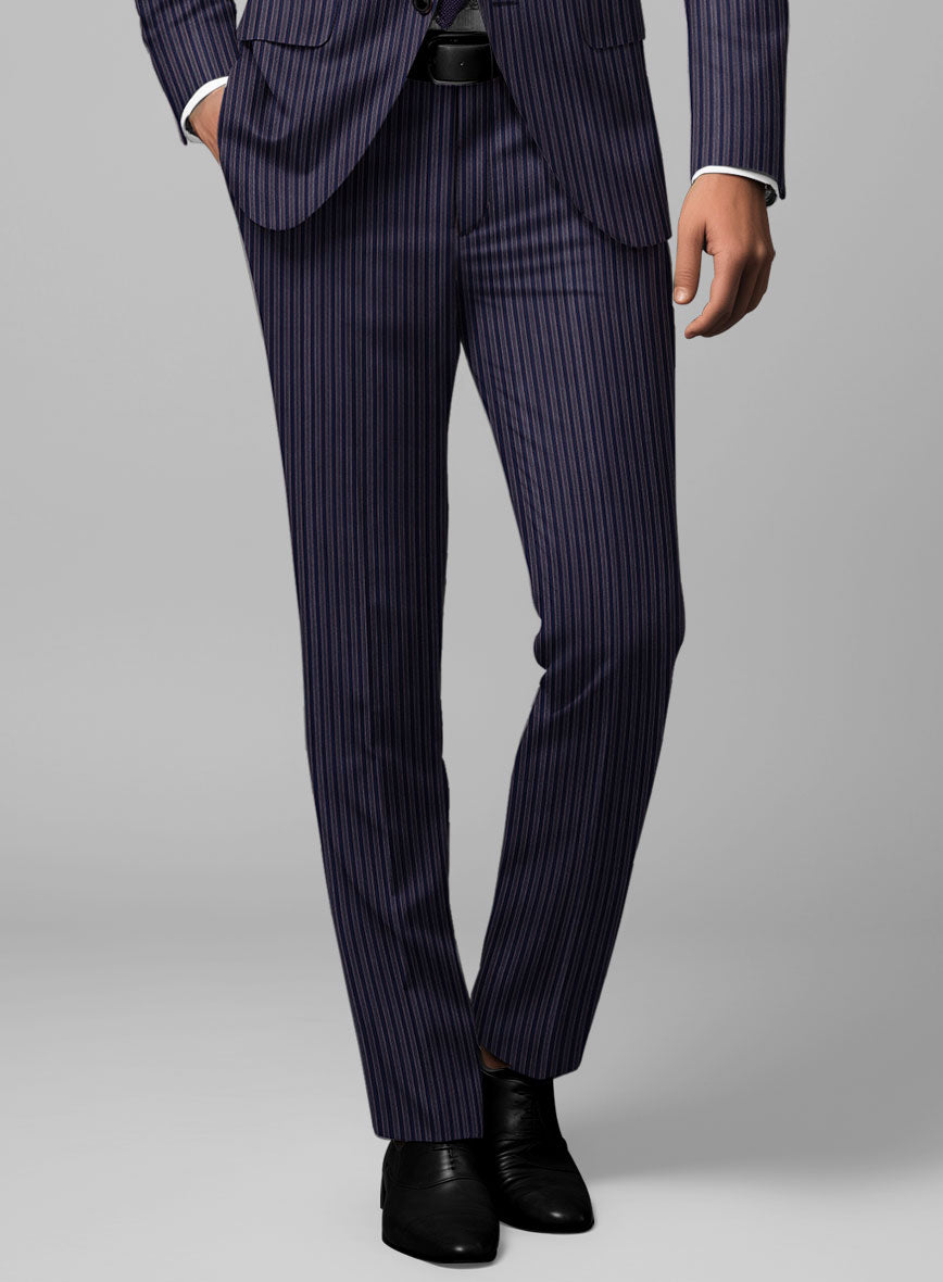 Reda Bravon Navy Blue Stripe Wool Pants - StudioSuits