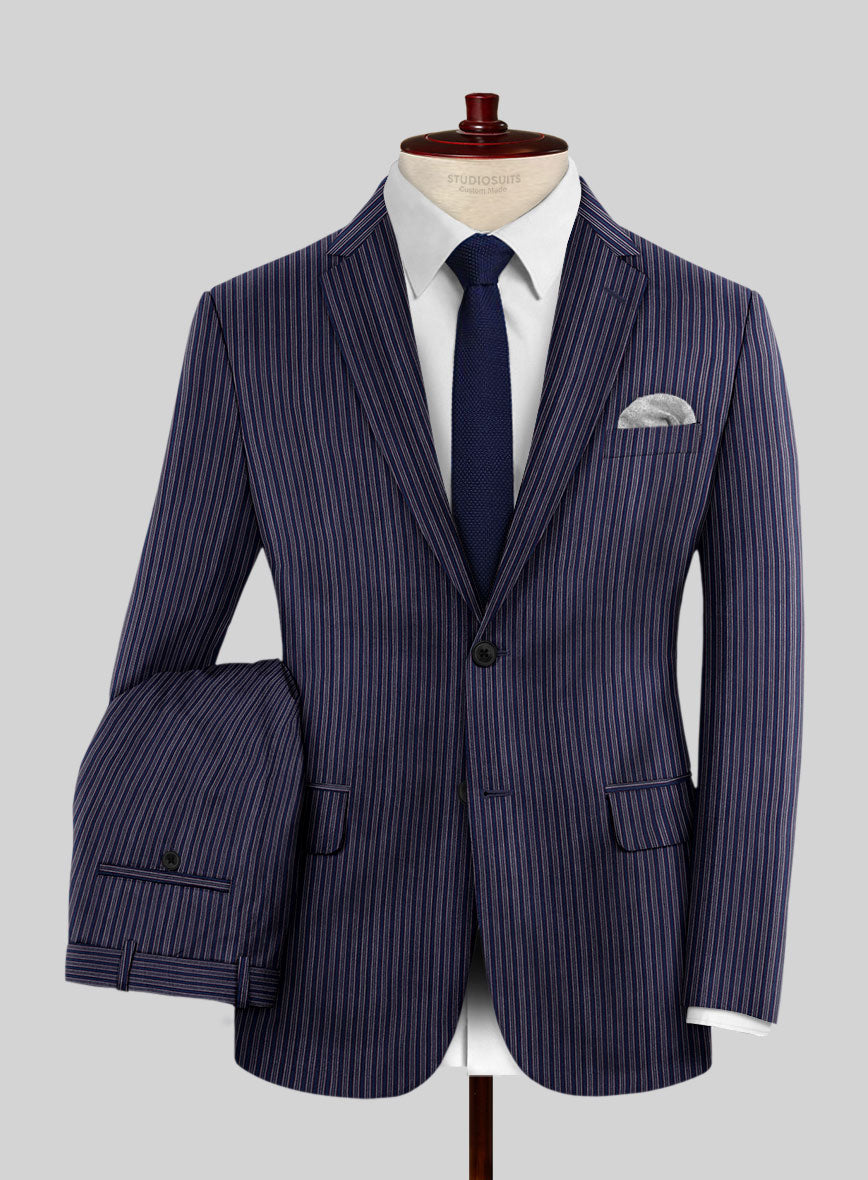 Reda Bravon Navy Blue Stripe Wool Suit - StudioSuits