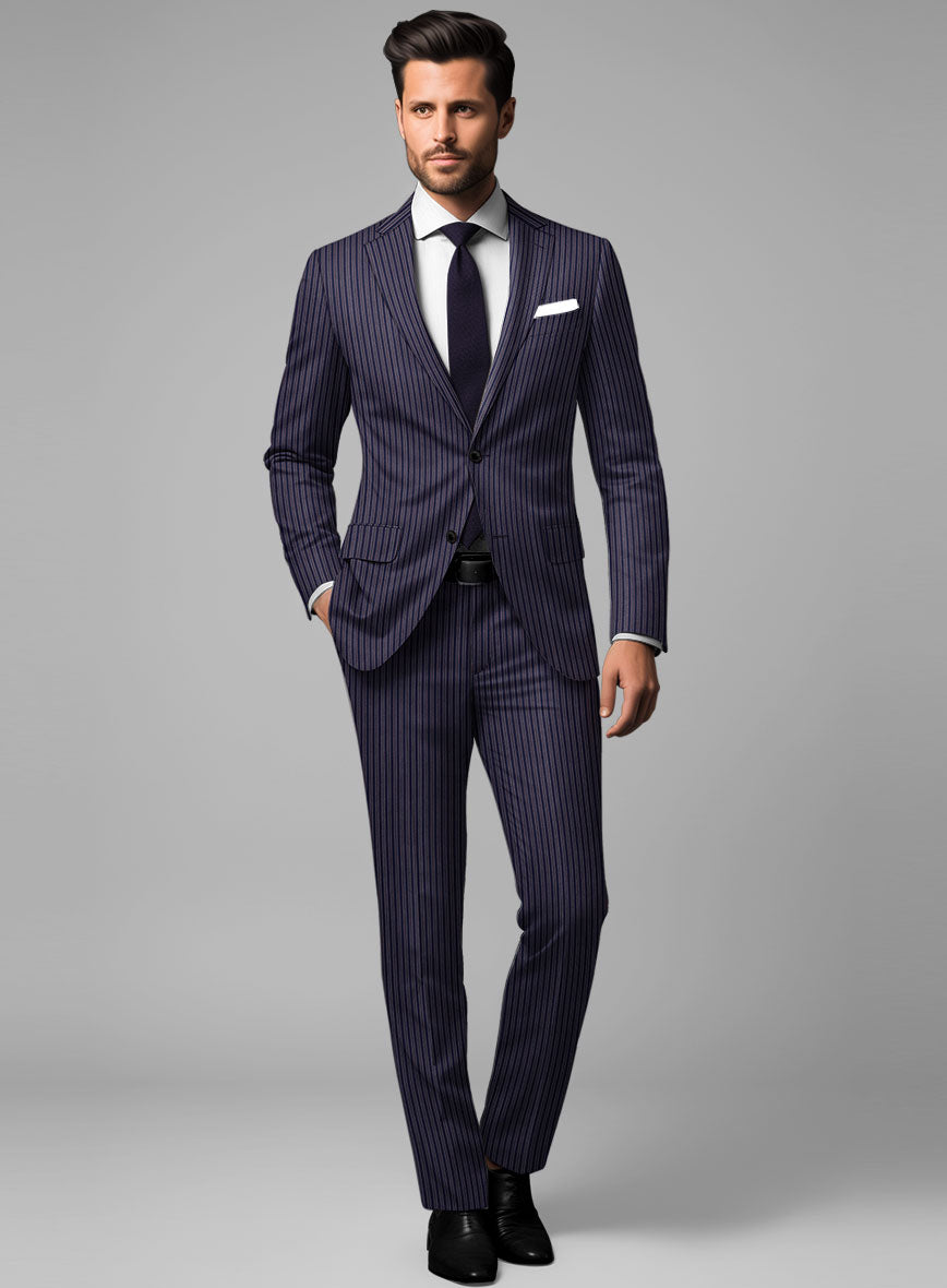 Reda Bravon Navy Blue Stripe Wool Suit - StudioSuits