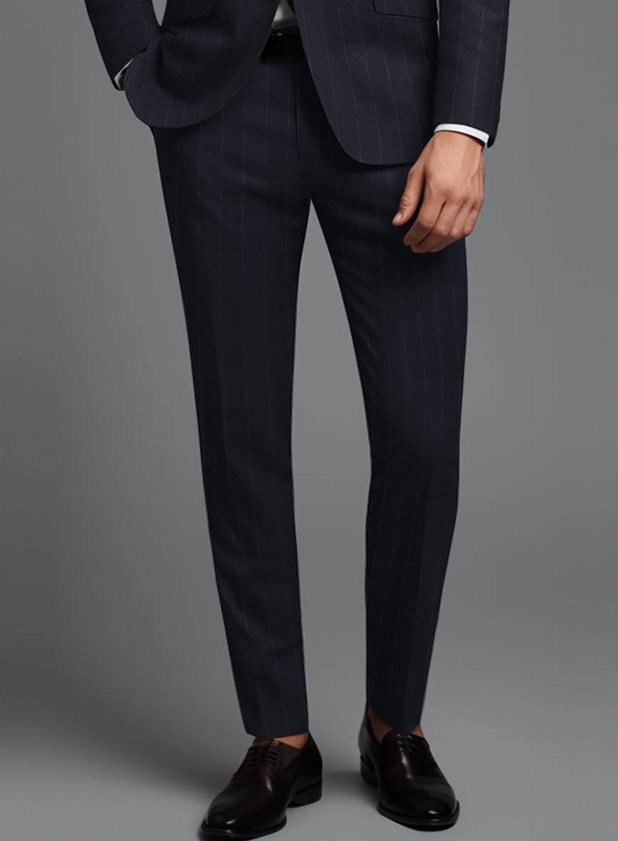 Reda Cashmere Blue Chalkstripe Wool Pants - StudioSuits