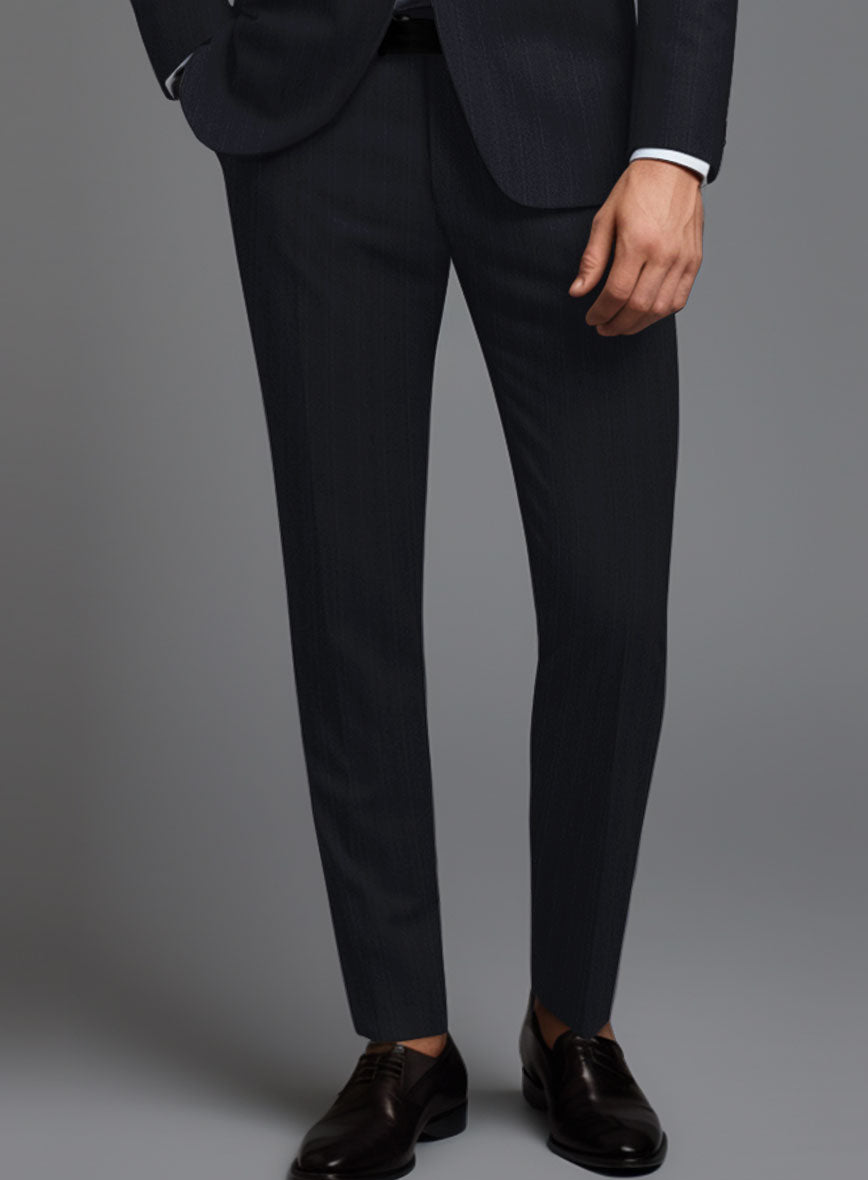 Reda Cashmere Blue Stripe Wool Pants - StudioSuits