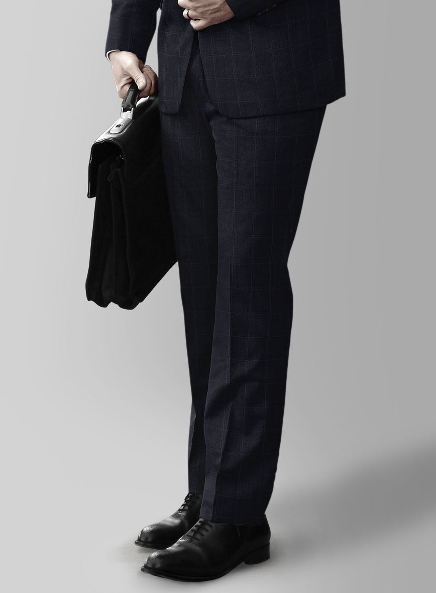 Reda Cashmere Blue Windowpane Wool Pants - StudioSuits