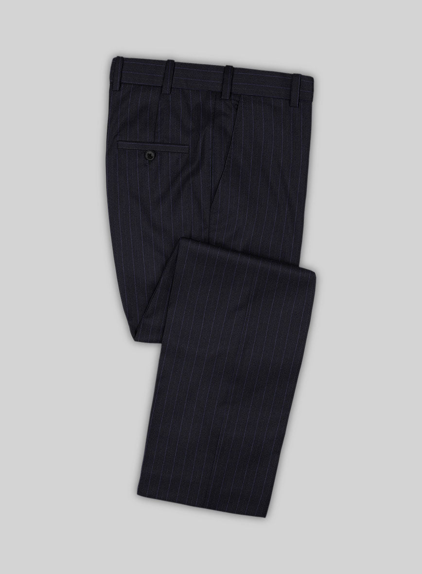 Reda Cashmere Navy Blue Stripe Wool Pants - StudioSuits