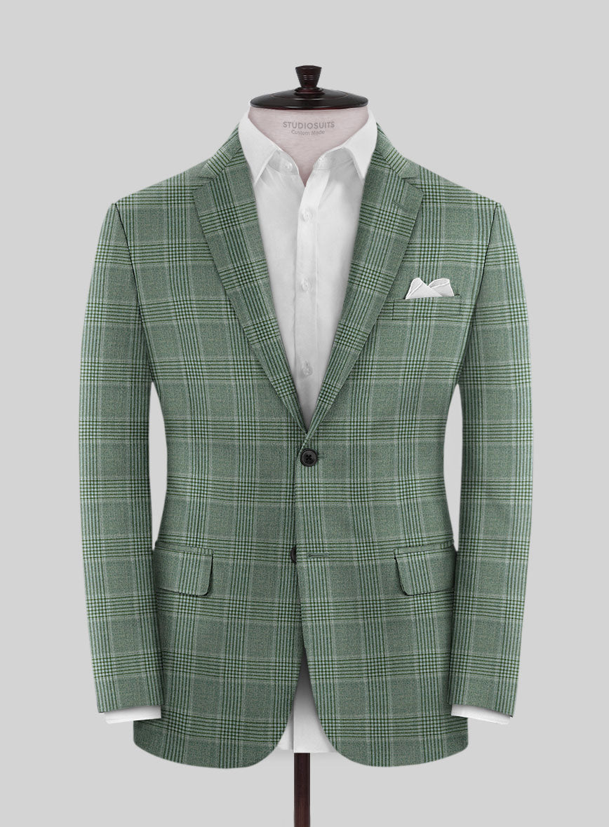 Reda Celadon Green Checks Wool Jacket - StudioSuits