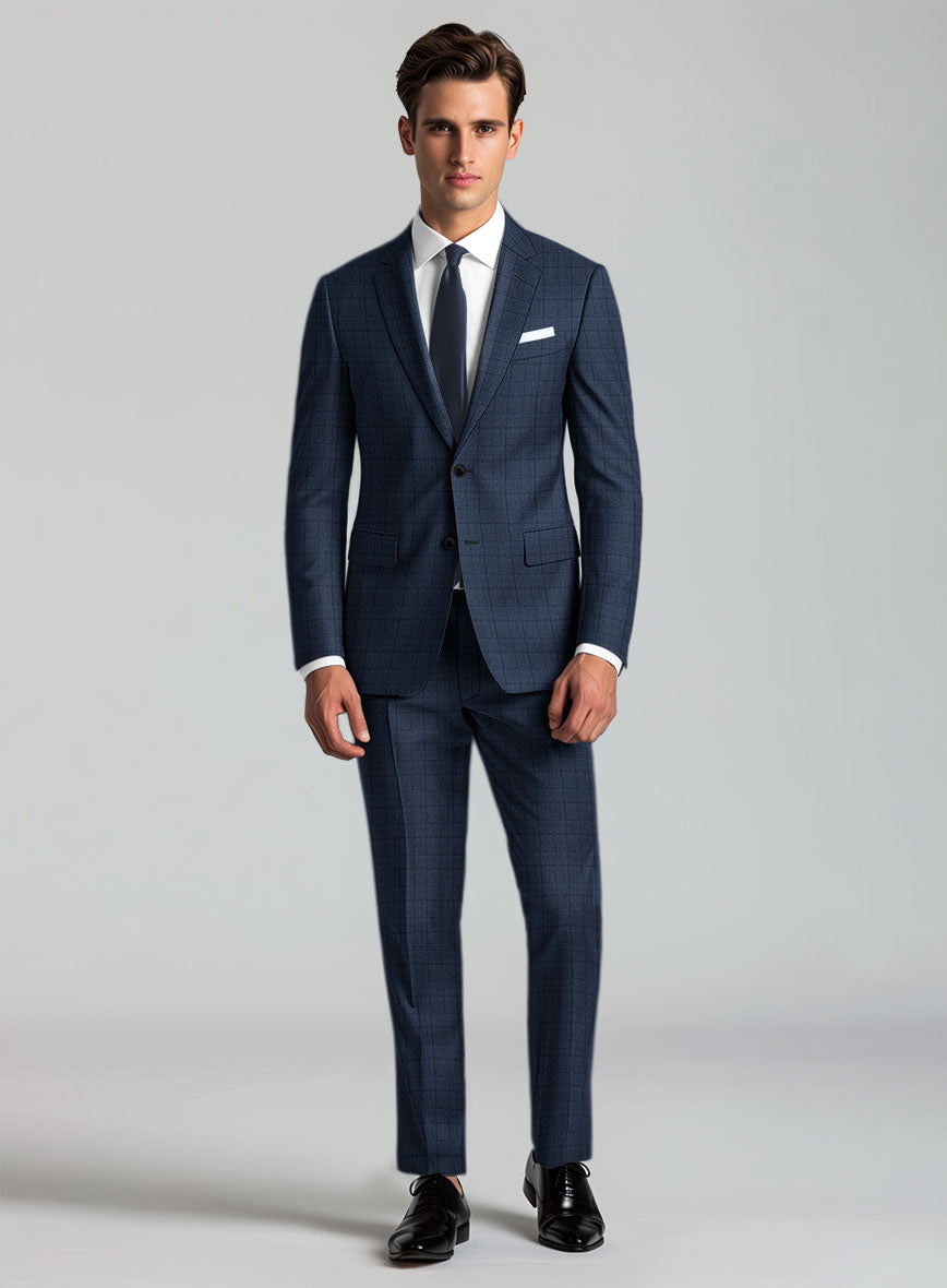 Reda Erlon Royal Blue Checks Wool Suit