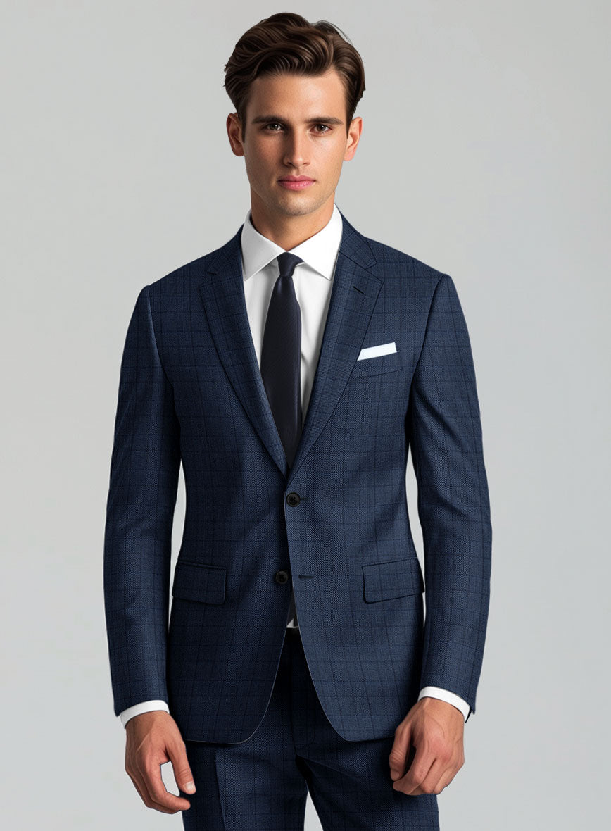 Reda Erlon Royal Blue Checks Wool Suit