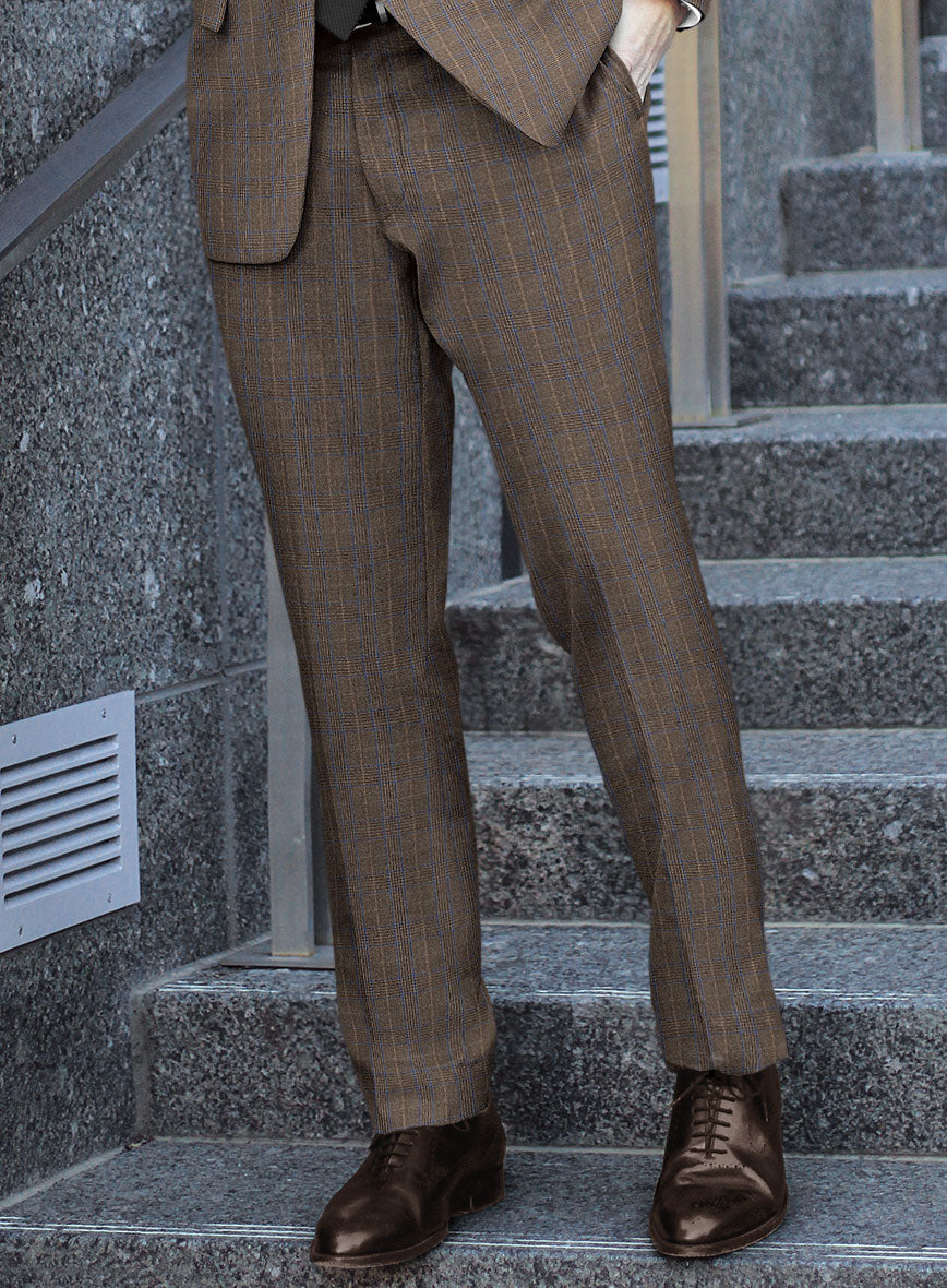 Reda Homio Brown Checks Wool Pants - StudioSuits