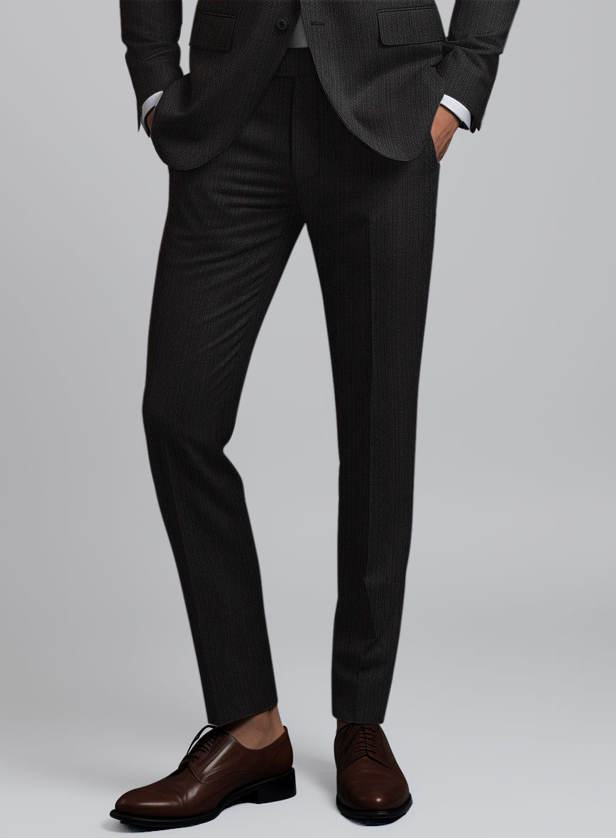 Reda Luman Black Stripe Wool Pants - StudioSuits