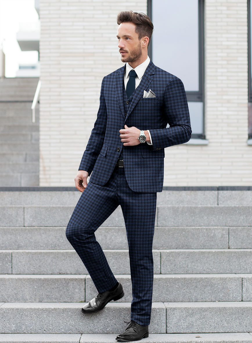 Reda Mid Blue Checks Wool Suit - StudioSuits