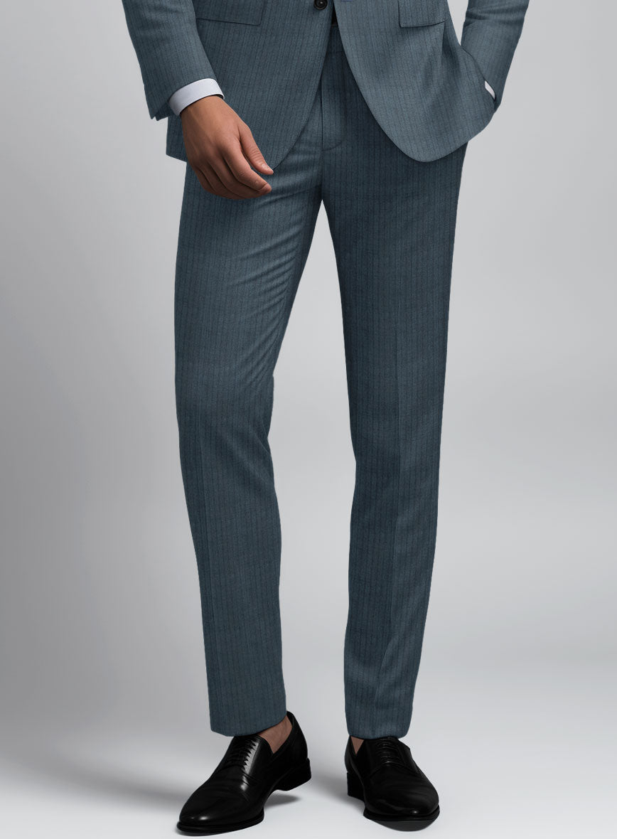 Reda Tibaro Blue Stripe Wool Pants - StudioSuits