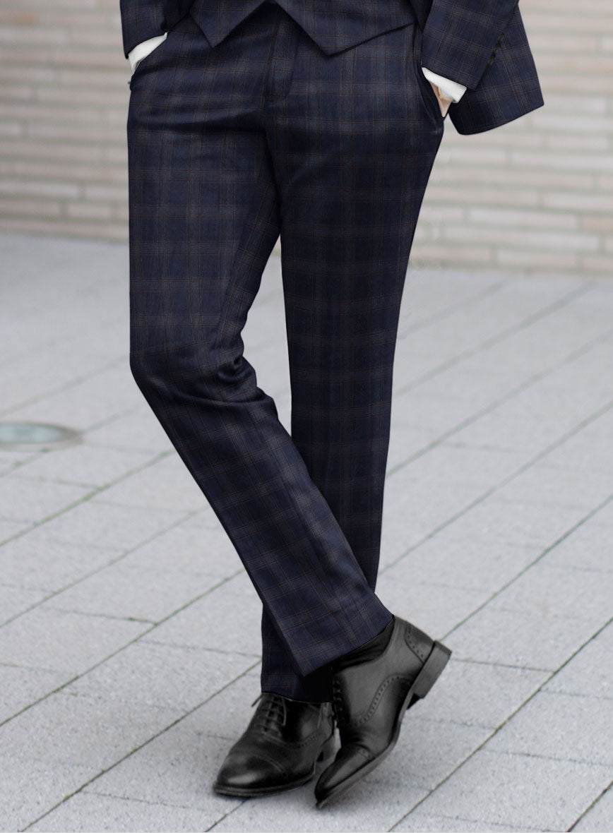 Reda Vidla Dark Blue Checks Wool Pants - StudioSuits