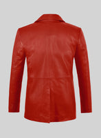 Red Leather Pea Coat - StudioSuits