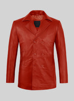Red Leather Pea Coat - StudioSuits