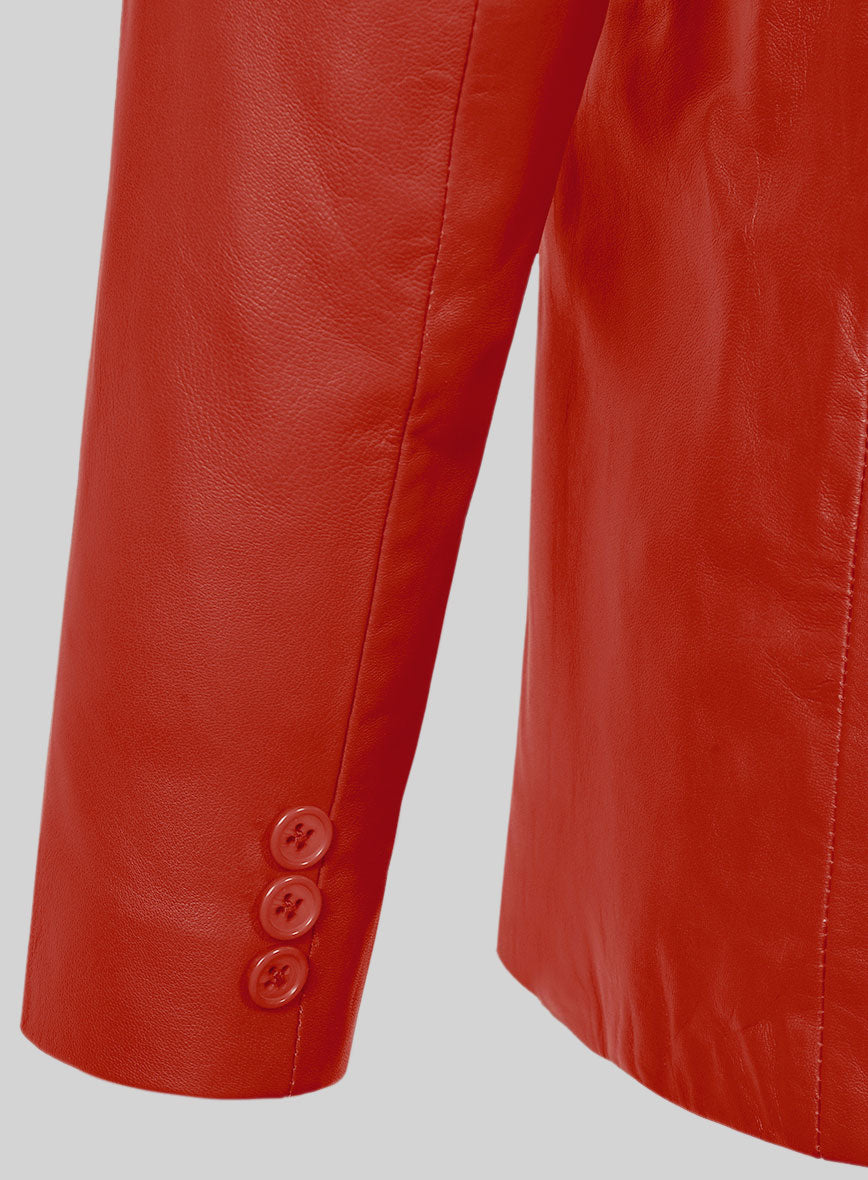 Red Leather Pea Coat - StudioSuits