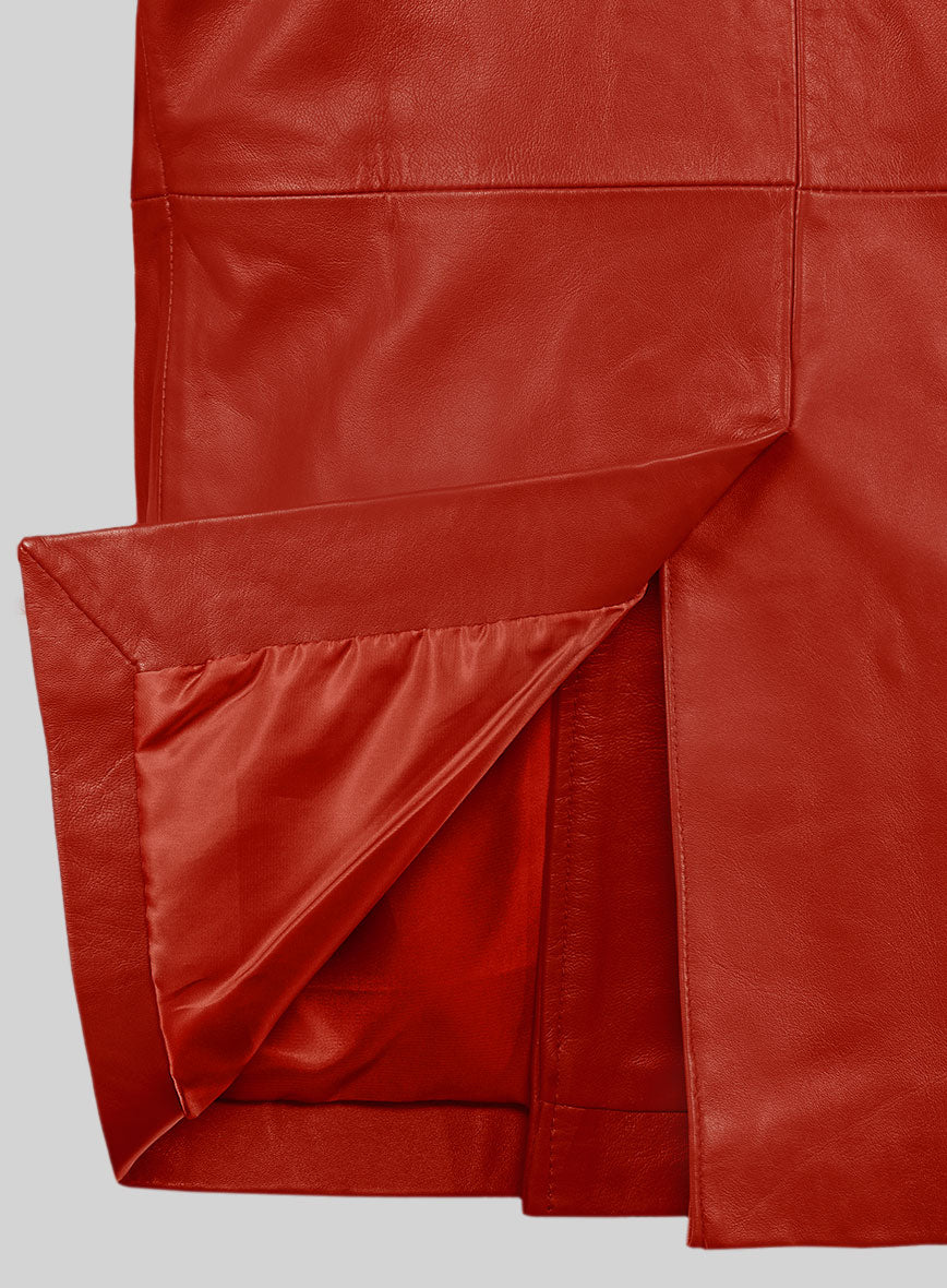 Red Leather Pea Coat - StudioSuits