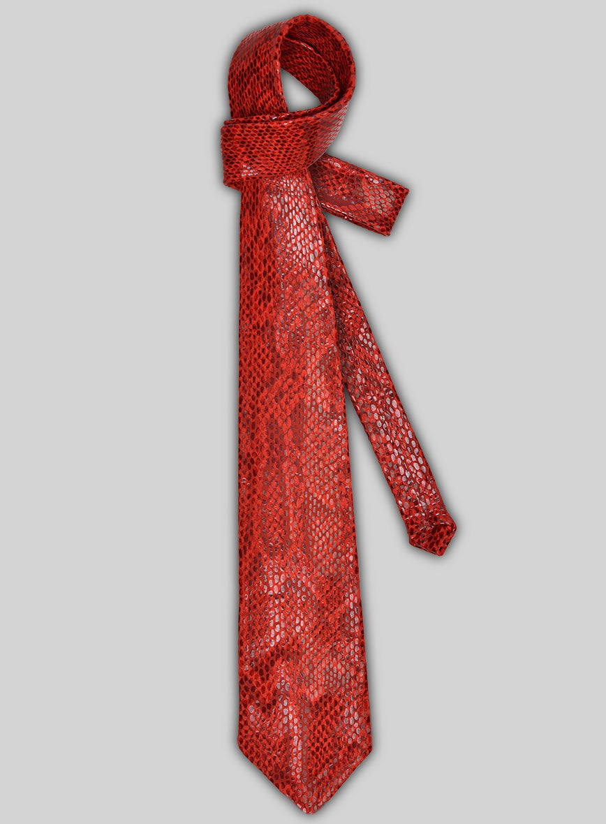 Shiny Red Python Leather Tie - StudioSuits