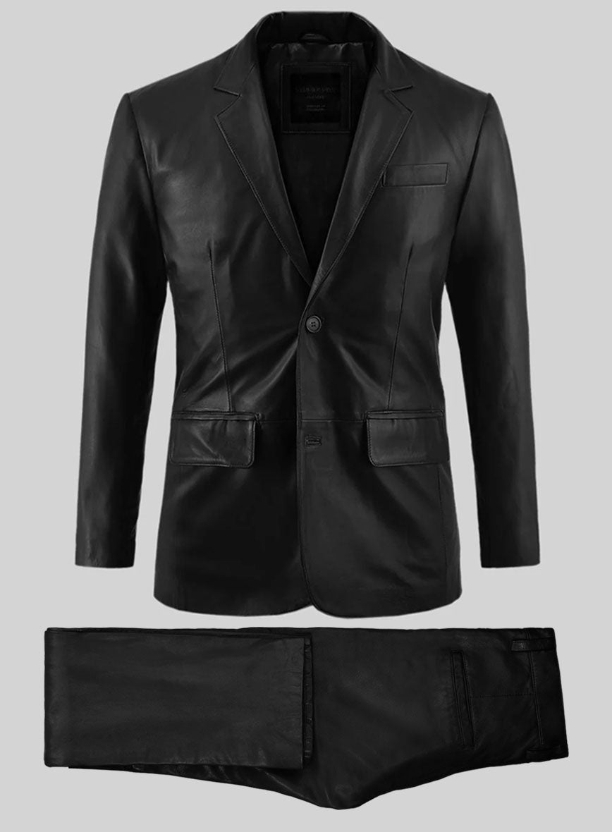 Rich Black Leather Suit - StudioSuits