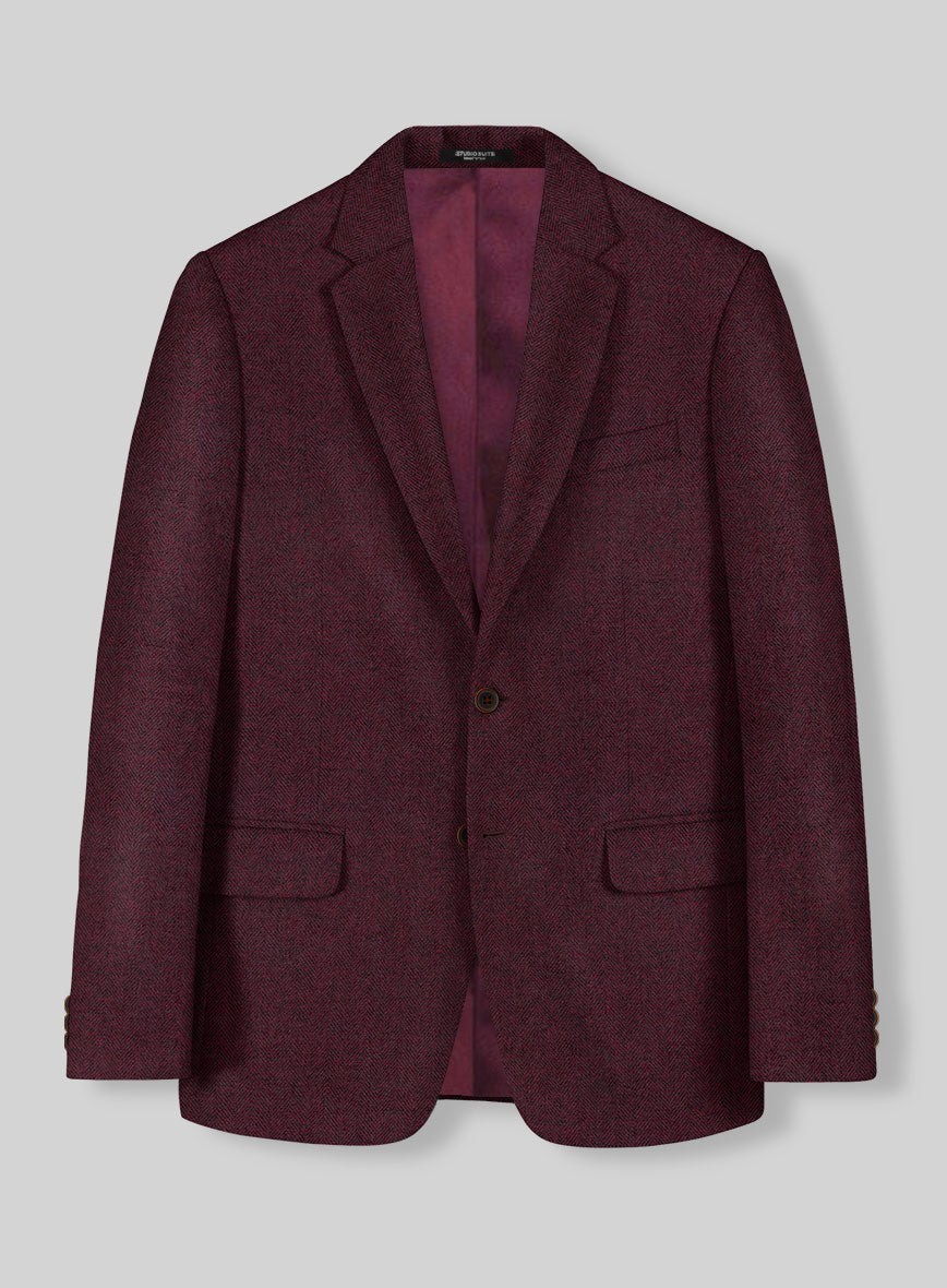 Rose Wine Herringbone Tweed Jacket - StudioSuits