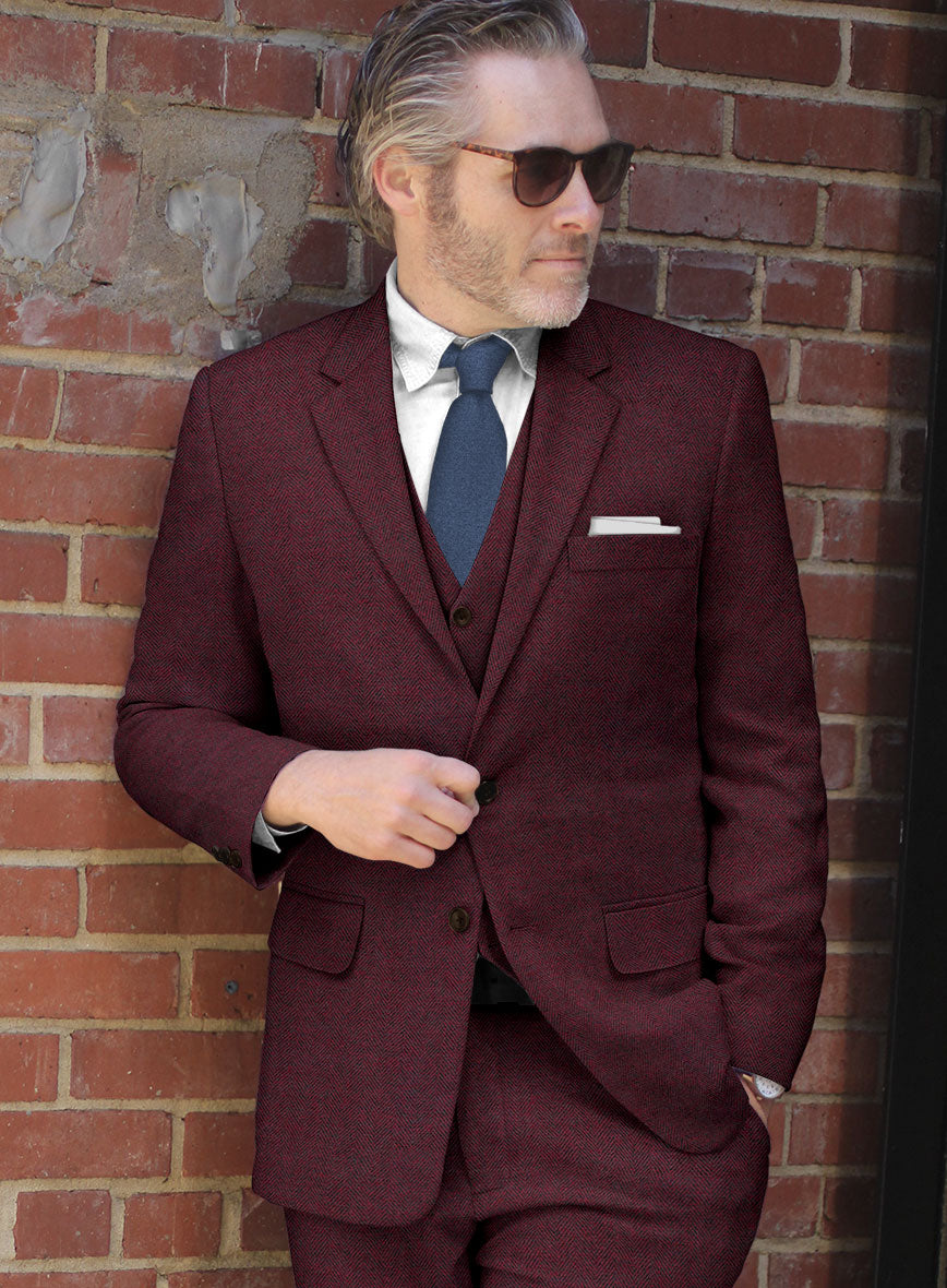 Rose Wine Herringbone Tweed Jacket - StudioSuits