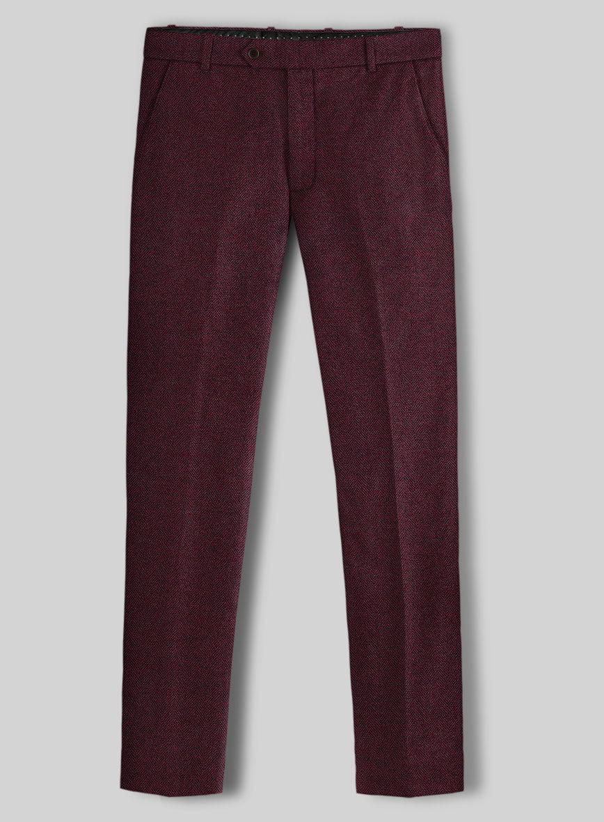 Rose Wine Herringbone Tweed Pants - StudioSuits