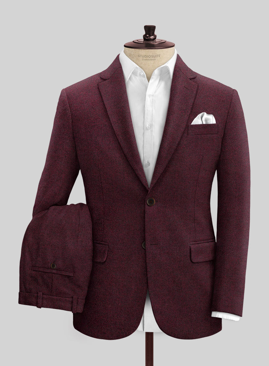 Rose Wine Herringbone Tweed Suit - StudioSuits