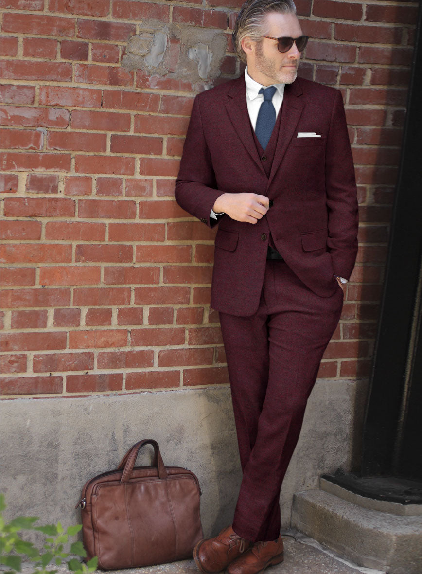 Rose Wine Herringbone Tweed Suit - StudioSuits