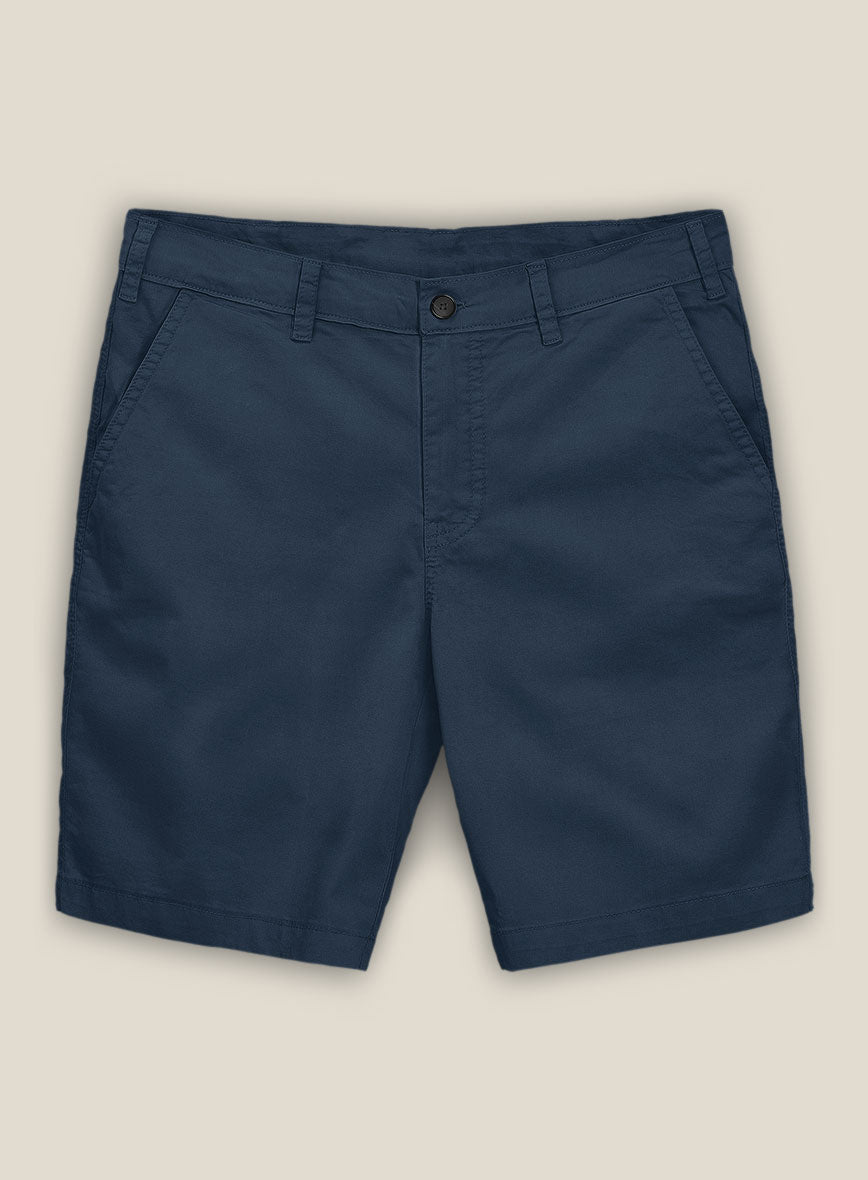 Royal Blue Feather Cotton Canvas Stretch Shorts - StudioSuits