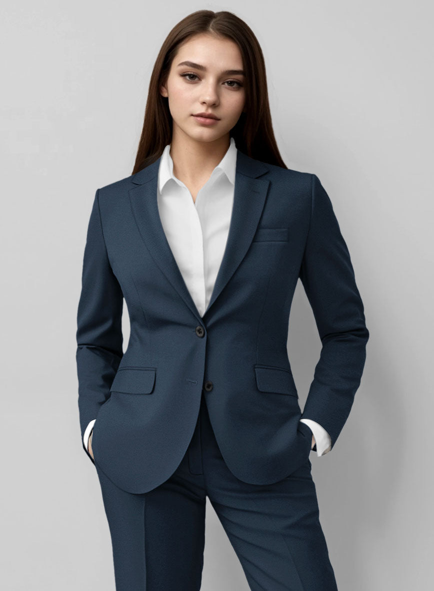 Women's Royal Blue Feather Cotton Canvas Stretch Suit - StudioSuits